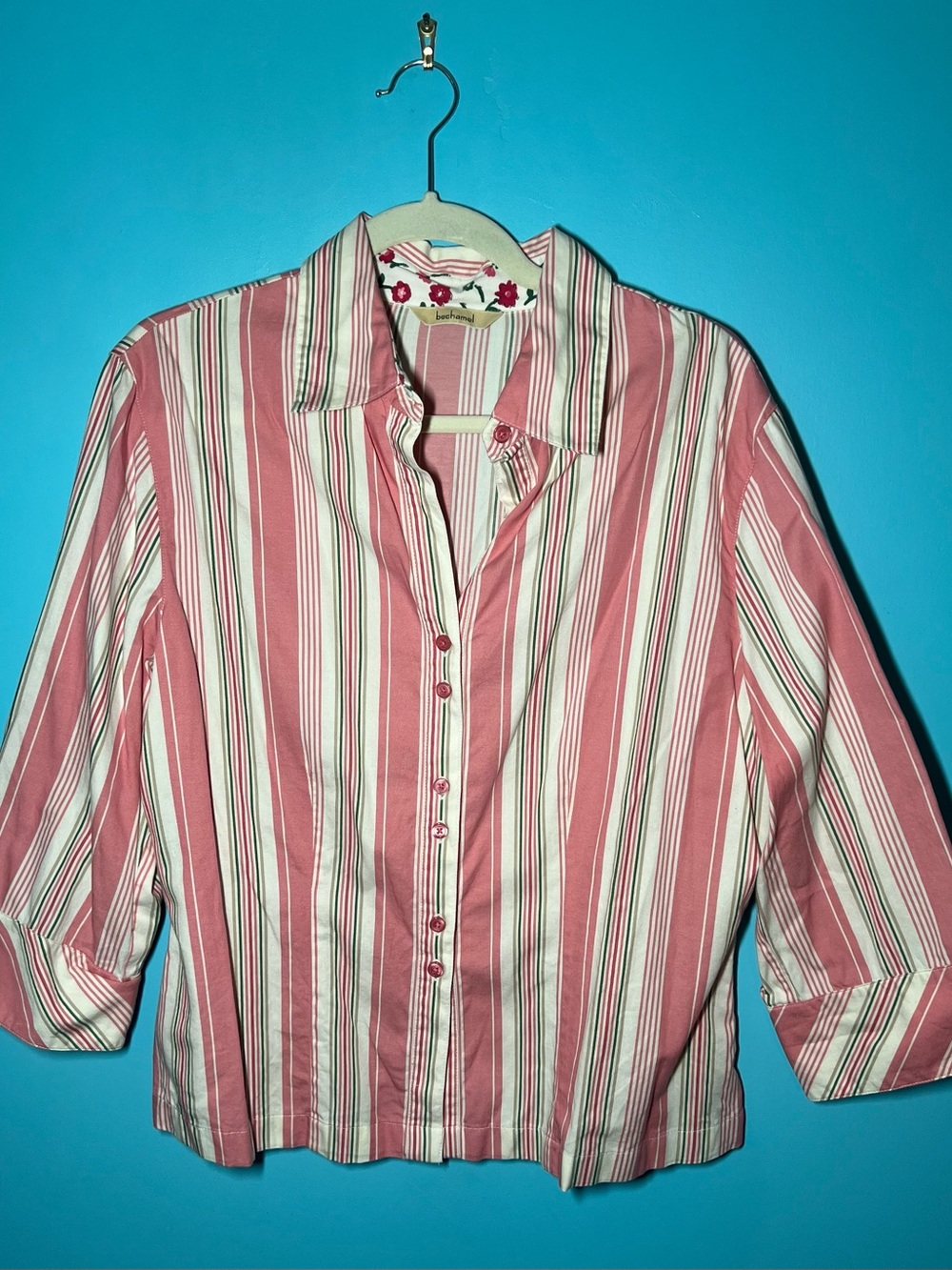 Bechamel Pink and White Striped Button-Down Shirt